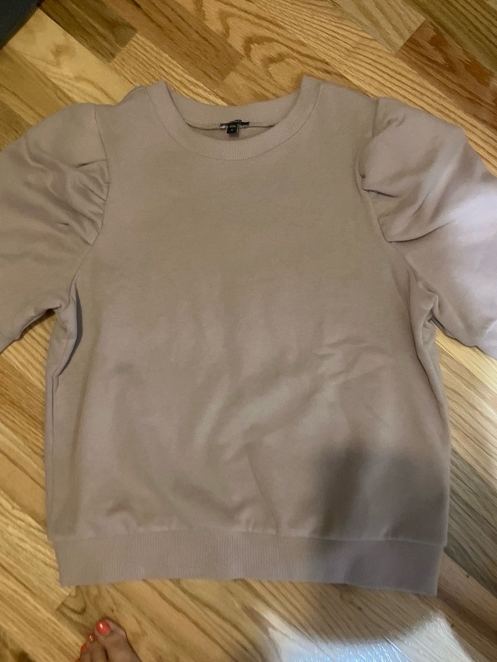 Express Neutral Puff Sleeve Crewneck Sweater - Taupe